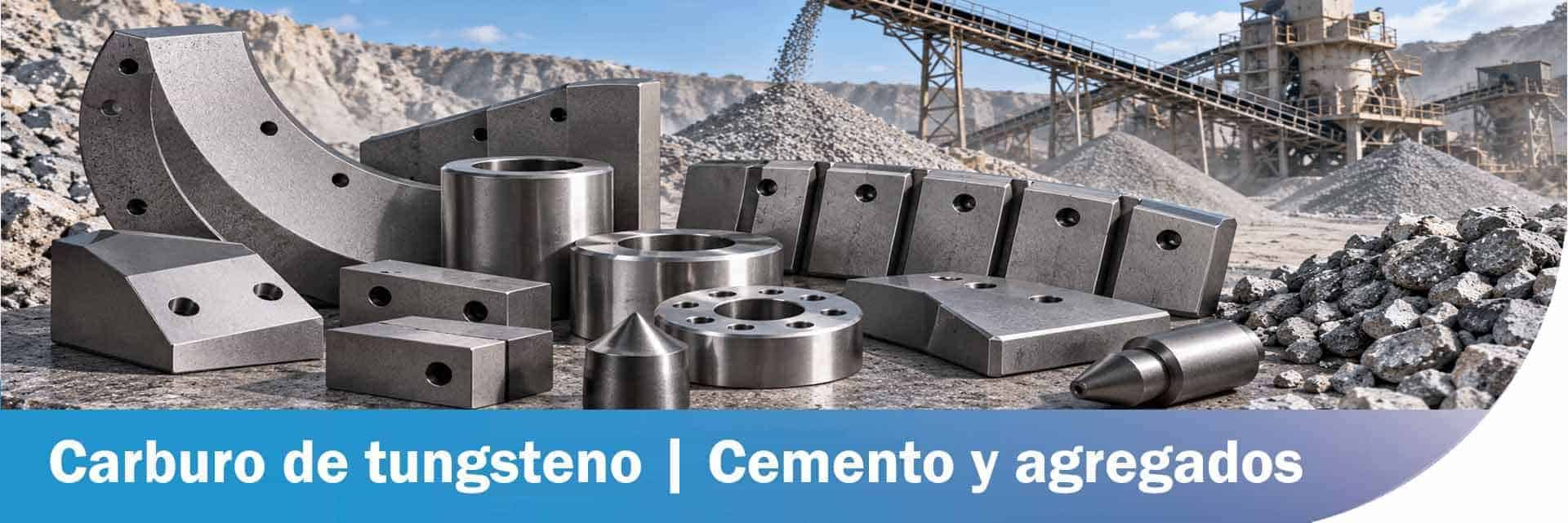 Soluciones antidesgaste de carburo de tungsteno para cemento y agregados – Diseñadas para trituración, molienda y manejo de materiales abrasivos